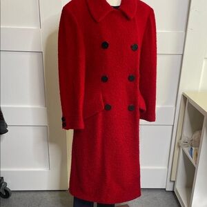 Mirrors of Krizia Italian Made Long Red Wool Blend Coat  Sz 44 - M